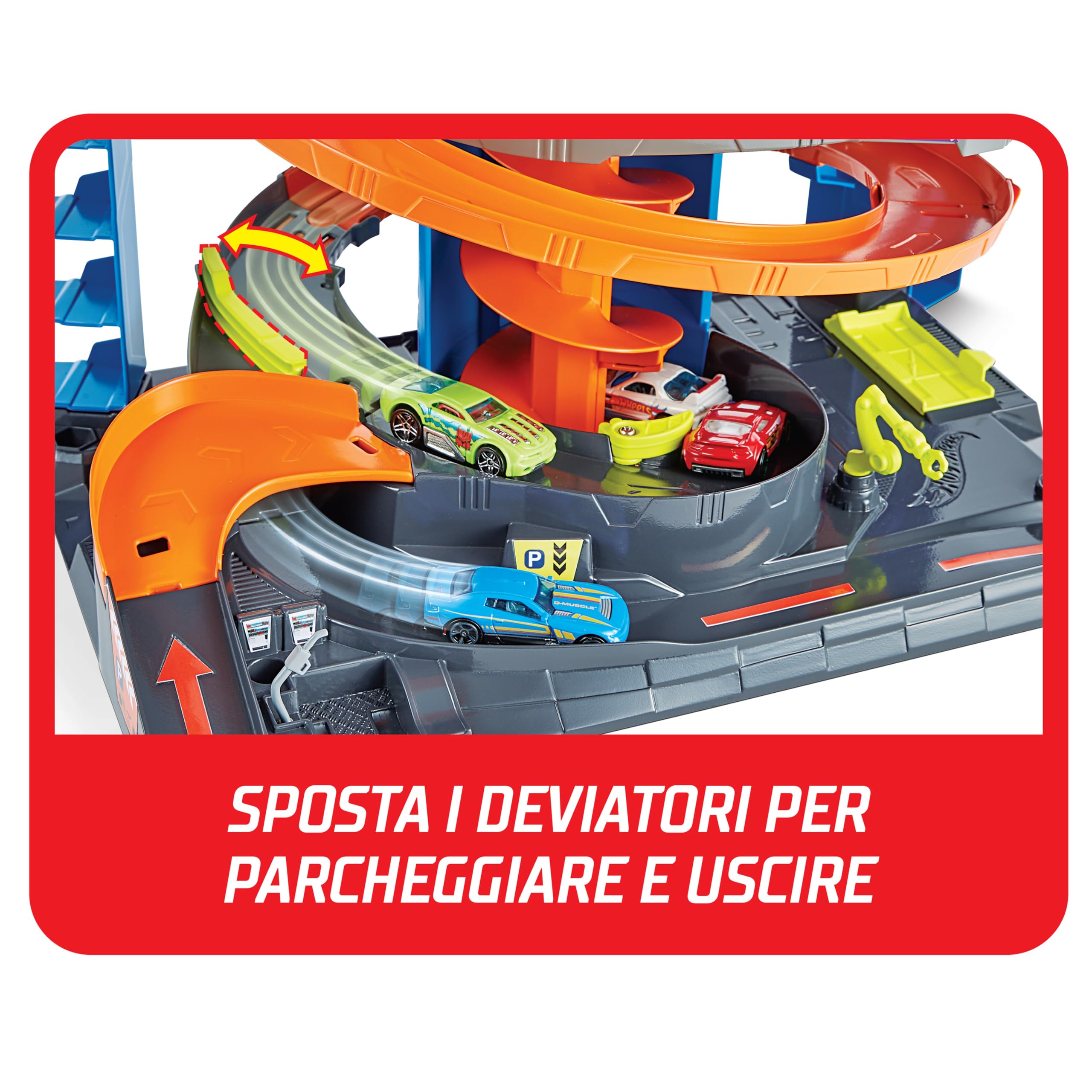 Hot Wheels- City Mega Garage Twist Playset con Ascensore a Spirale e Oltre 60 Posti Auto, Include 1 Macchinina in Scala 1:64, Giocattolo per Bambini 4+ Anni, GTT95