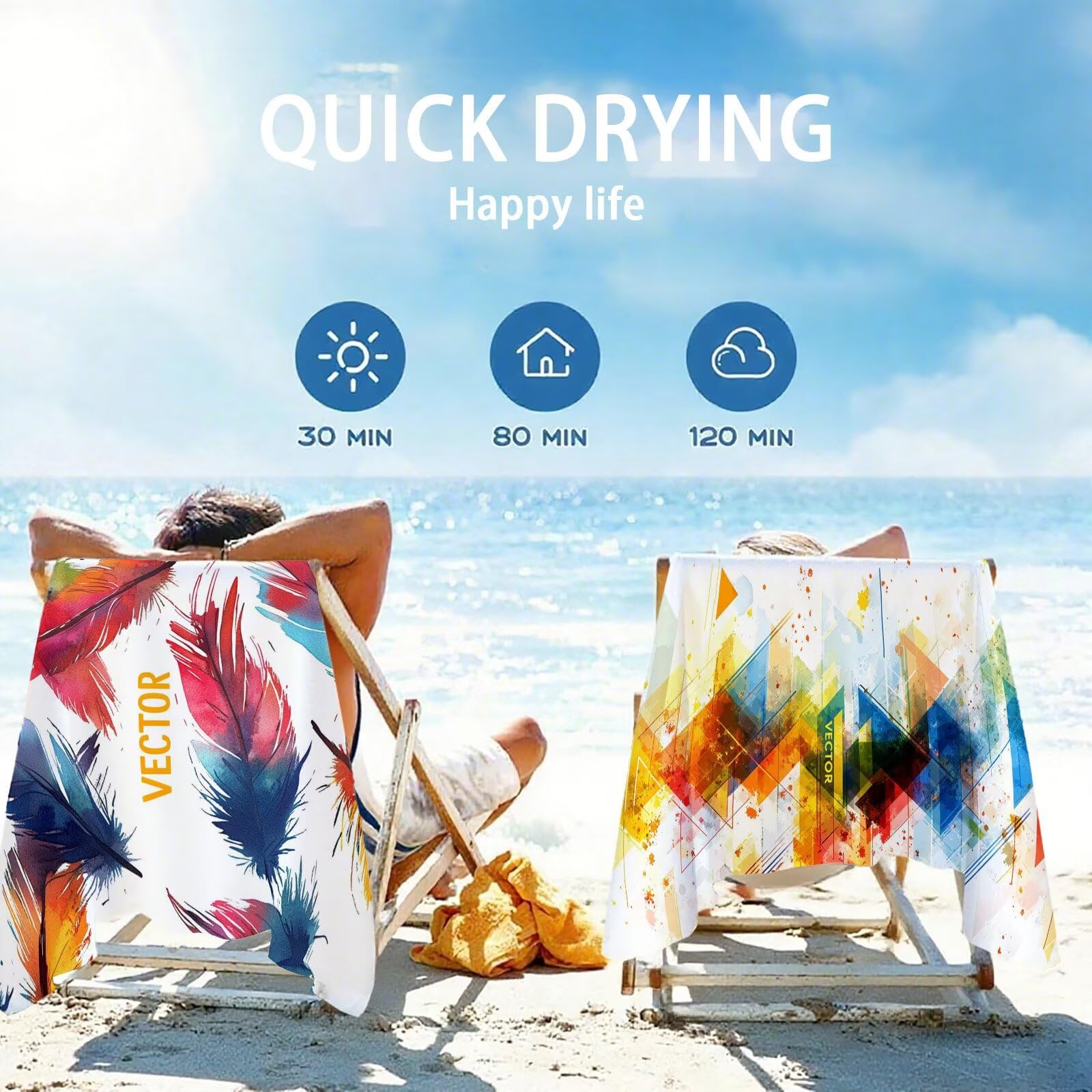 Mikrofaser Strandtuch 100x200cm, Feder Strandtuch Traum Saunahandtuc 2 Stück Stranddecke Sandfrei, Schnell Trocknendes, Saugfahiges Strandmatte Sporthandtuch für Reise Urlaub Schwimmen Camping OC-1085