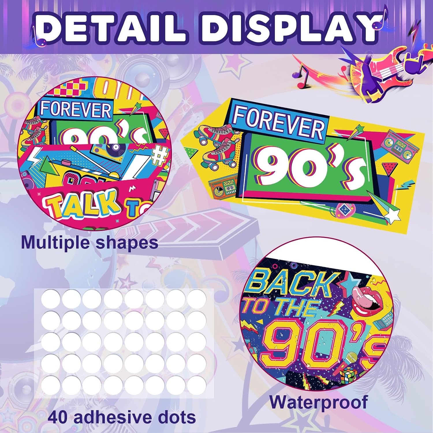 Hooqict 20 Pieces 90s Party Decorations Sign Retro Hip Hop Party Sign for Back to The 90s Adults Neon Throwback Birthday Party Supplies