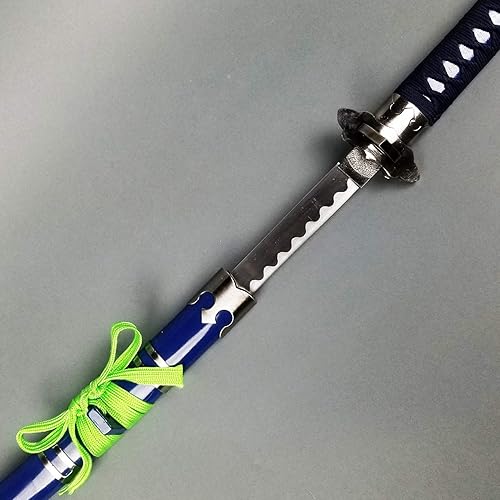Miniatura 5 de Espada samurái azul fantasía, katana para exorcista. hoja de borde opaco. para colección, regalo, cosplay usado