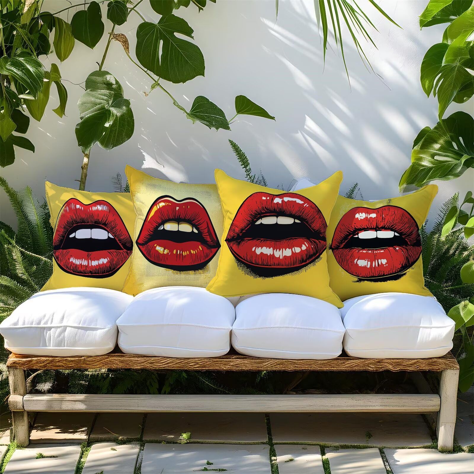Funda Cojin 80x80cm, Cojines Sofa Champán Cojines Sofa con Relleno Incluido Labios Juego de 4 con Cremallera Invisible Cojin Sofas Decorativas Cuadradas Lino Para Sala de Estar JardíN Fundas 6L-125