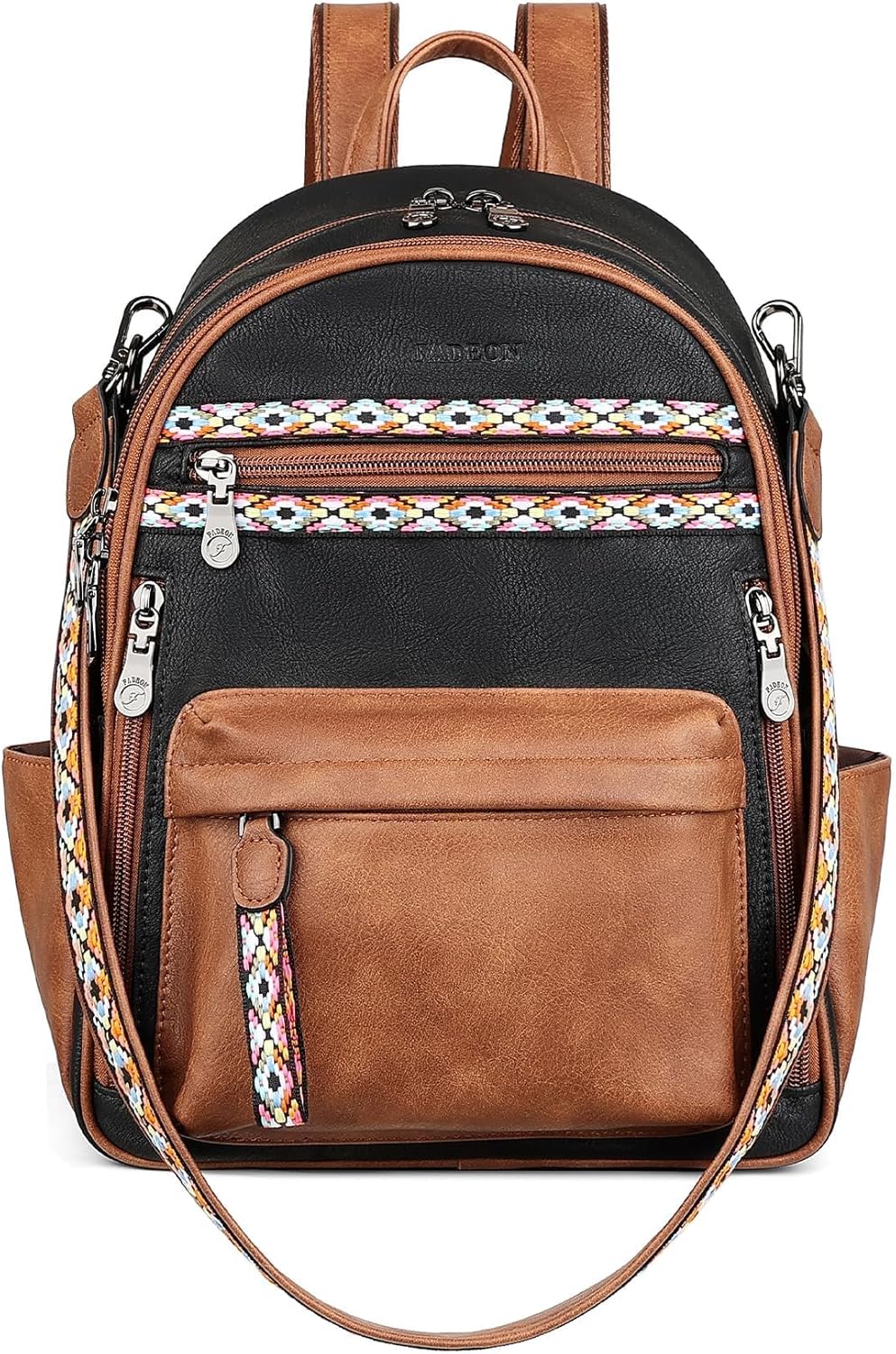 FADEON Small Backpack Purse for Women Designer PU Leather Roomly Mini Backpacks Multi Pocket Fashion Shoulder Backpack