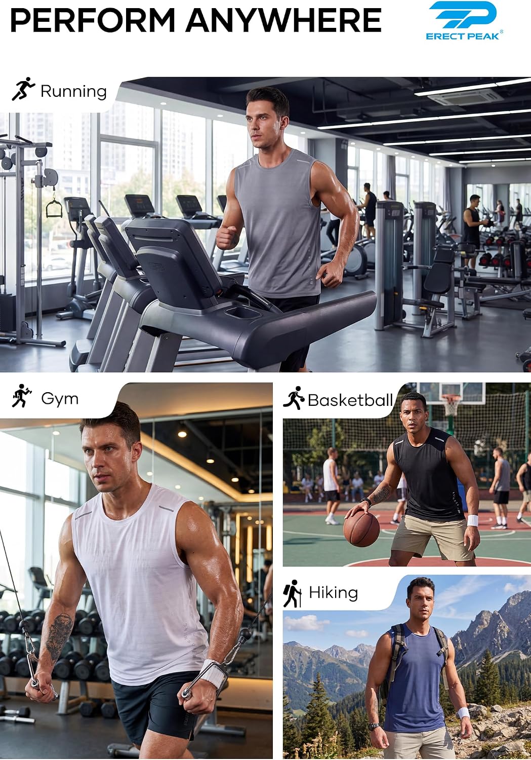 Men's Athletic Tank Tops Dry Fit Running Gym Active Sleeveless Shirt (S-2XL)