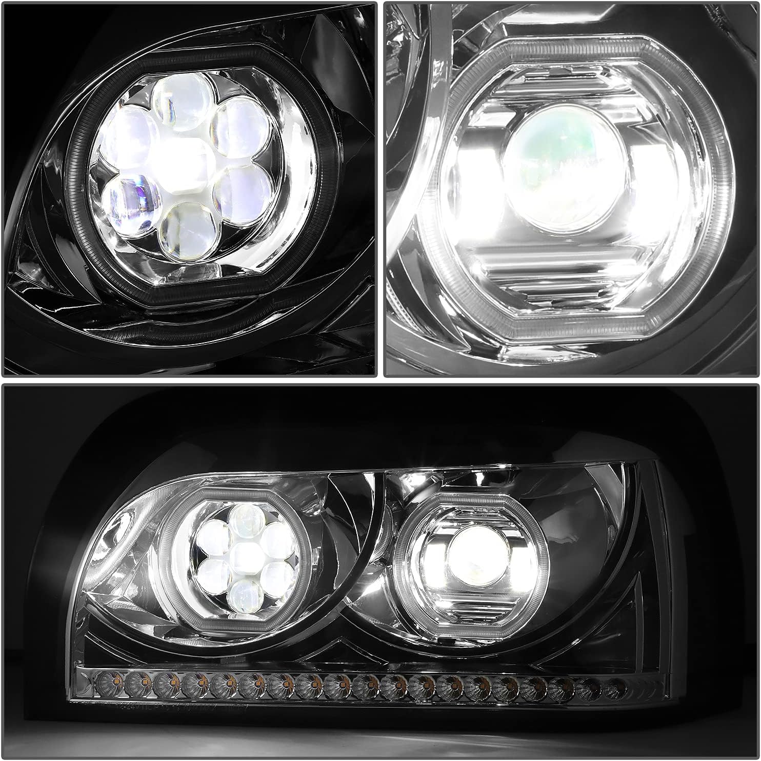 DNA MOTORING HL-HAY-009-CH Chrome Amber Sequential Chase Turn Signal Headlights w/Dual LED Halo DRL Compatible with 96-10 Freightliner Century, Left & Right Side