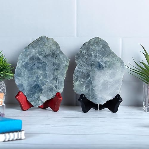 Miniatura 3 de Rebanada con soporte de madera, cuarzo curativo natural, cristal mineral irregular, decoración de piedras preciosas, mármoles planos, decoración