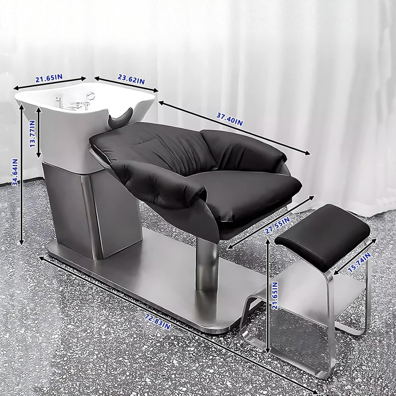 Bac À Shampoing de Coiffeur, Un Lit de Shampoing Spécial pour Salon de Coiffure, Bac À Shampoing Semi-Allongé À Chasse d'eau Haute Pression en Céramique, Idéal pour Les Salons de Beauté.