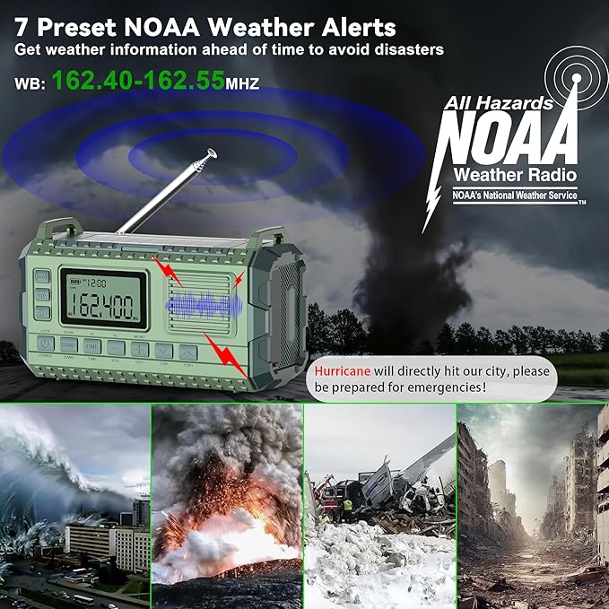 Emergency Weather Radio - AM/FM/NOAA Hand Crank Radio with 15W Fast Charge view 2