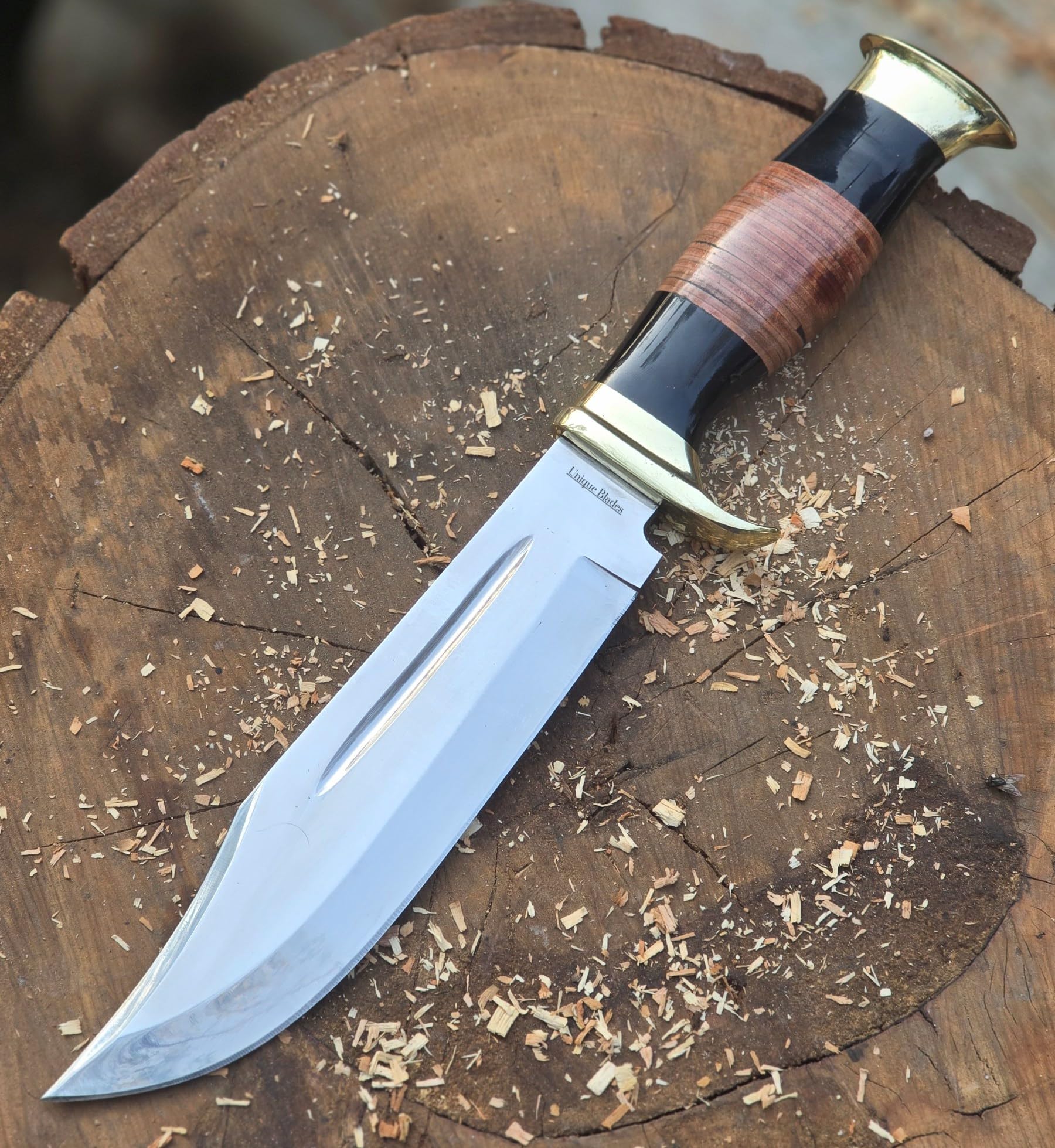 Messer 12 Zoll, 1095 Kohlenstoffstahl, hochpolierter Stahl, scharfe Klinge, Blood Groove, massiver Micarta-Griff, Lederscheide, Jagd, Camping, Outdoor (ET-Schwarz)