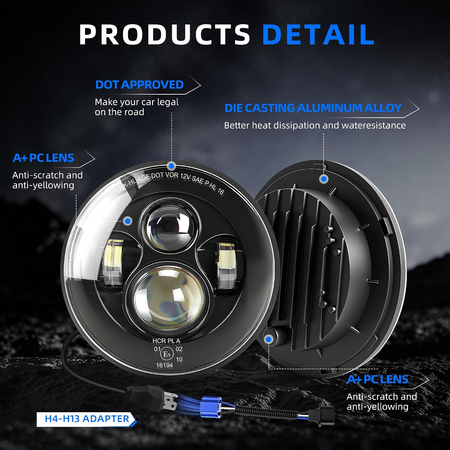 2PCS 7 Inch LED Headlights Hi/Lo Beam 7’’ Round Headlight H6024 LED Headlight Replacement Compatible with Chevy S2 for Wrangler JK CJ TJ