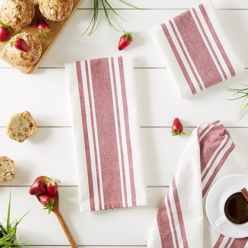 Miniatura 6 de DII Everyday Kitchen Dishtowel Collection - Toalla de cocina grande a rayas, 18 x 28 pulgadas, vino, 3 unidades