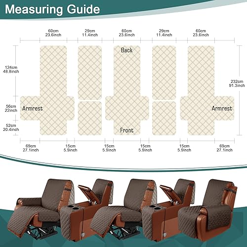 Miniatura 9 de Ruaozz Funda impermeable para sofá biplaza reclinable con consola, funda de sofá antideslizante para mascotas para sofá reclinable doble dividido