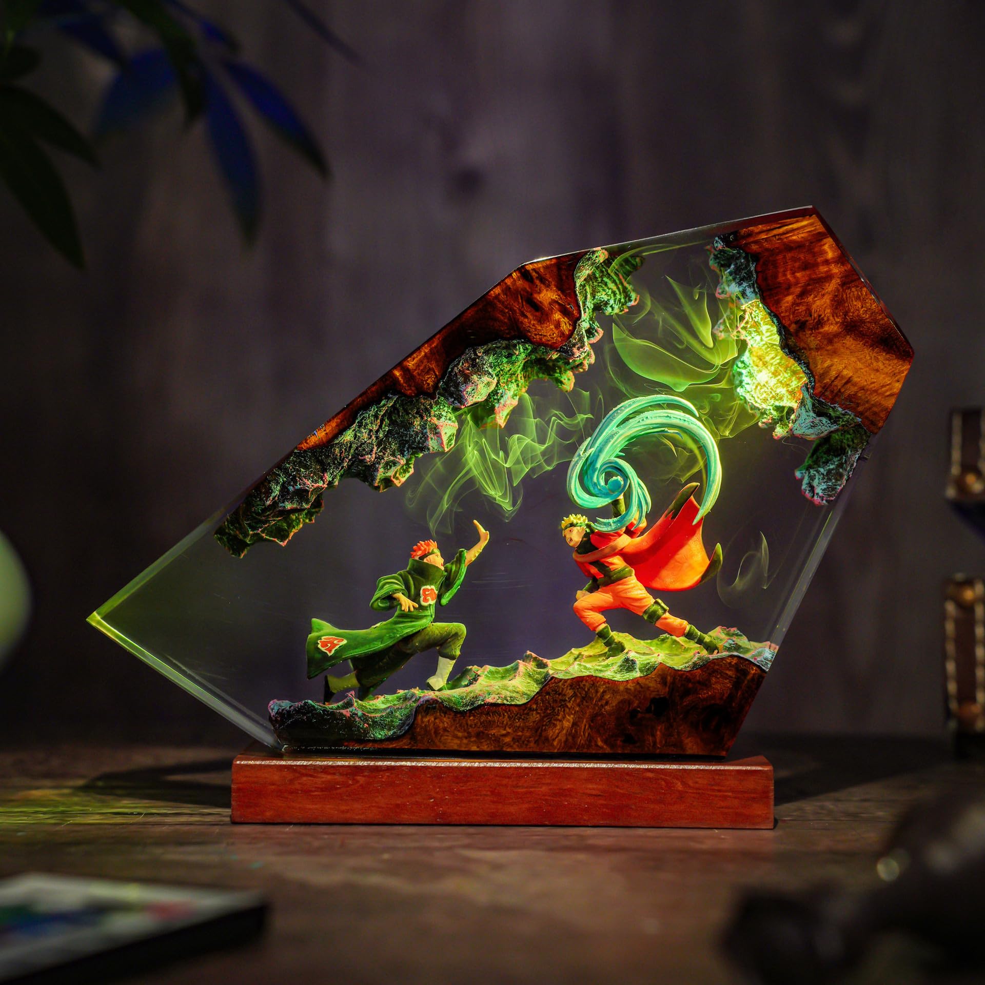 3D Epoxidharz Nachtlicht,Upgrade Naruto Anime-Artikel Ornamente mit Holzsockel,Nachttischlampe mit USB-Kabel und 16 Farbe Remote Mehrfarbige Nacht Lampe,Desktop Dekor Geschenke (Stil 1)