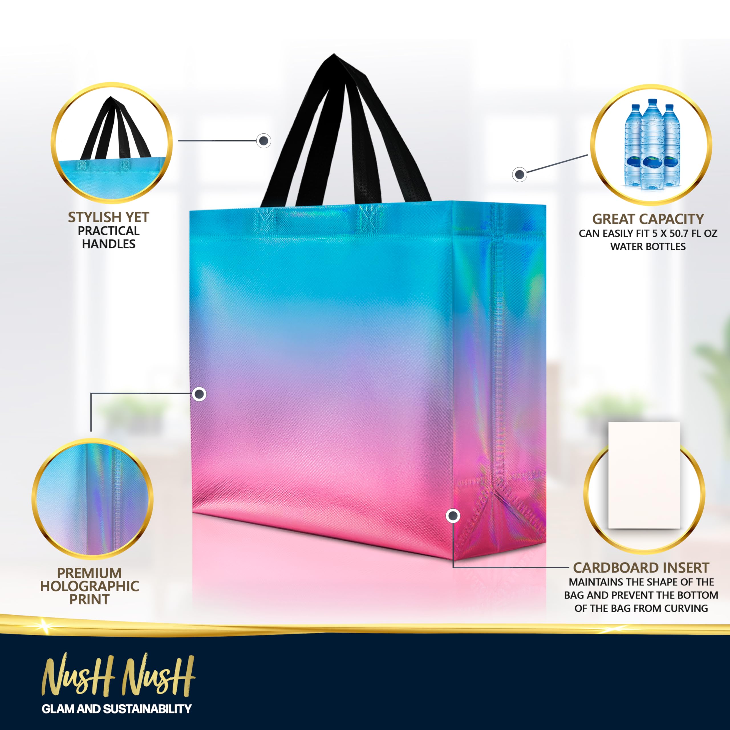Nush Nush Lot de 60 sacs cadeaux réutilisables Rise - 2026 - Mélange de rose - Taille L