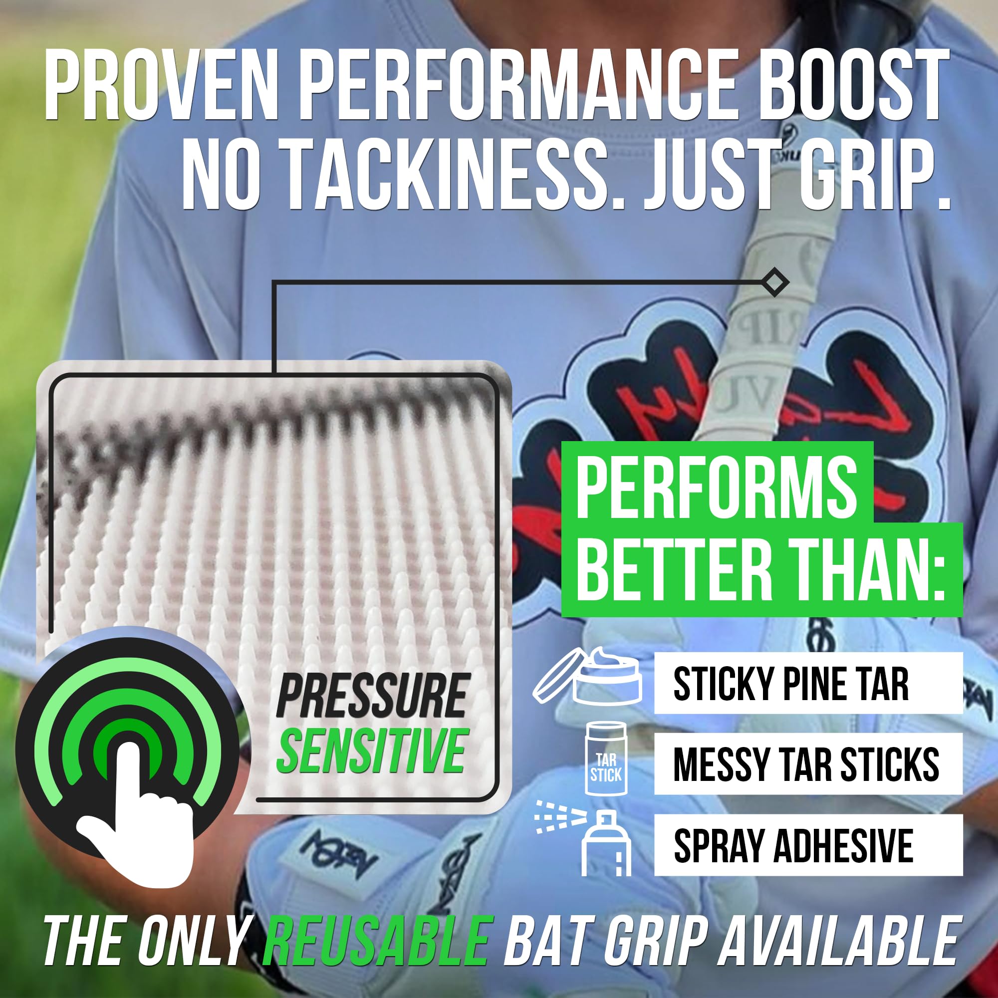 VukGripz Legacy White Baseball Bat Grip Tape - Non-Sticky, Friction-Based, Moisture-Wicking Softball Bat Tape Grip, Non-Slip, Reusable, Boosts Speed & Control, Durable Grippy Wrap, Made in USA