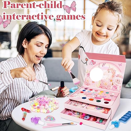 Miniatura 5 de Kit de maquillaje lavable para niñas con cosmético real, juego de maquillaje de juguete de simulación para niños pequeños con espejo de maquillaje,