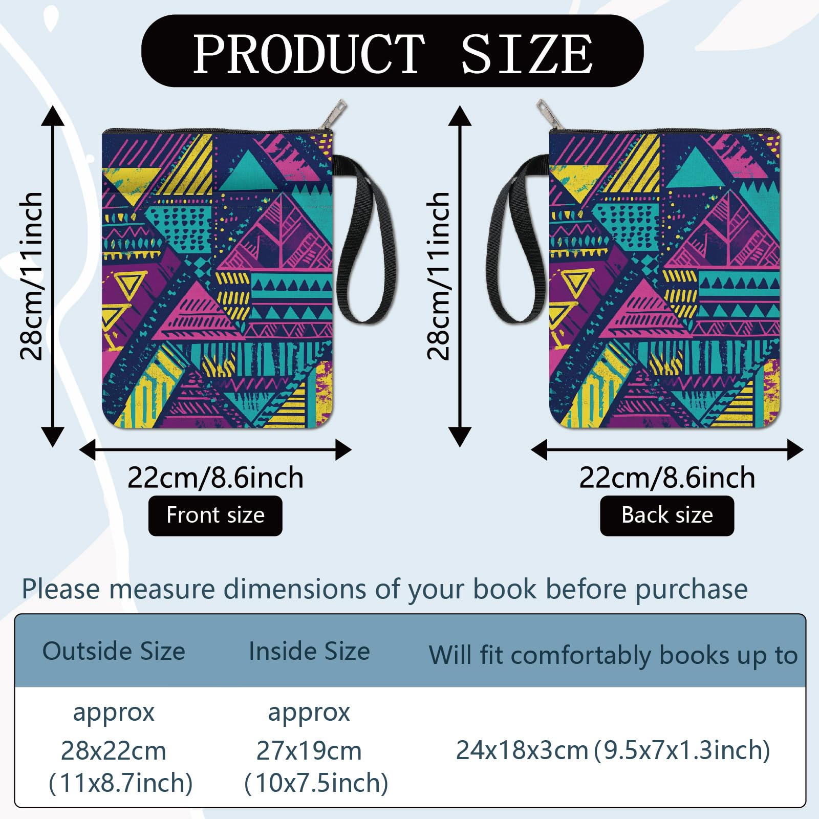 CRASPIRE Colorful Geometry Book Sleeve Protector with Zipper Waterproof Canvas Pouch Double-Sided Covers for Book Lovers Hardcover Notebook Bible Journal Textbooks Paperbacks Student 11 x 8.66 Inch - Image 2