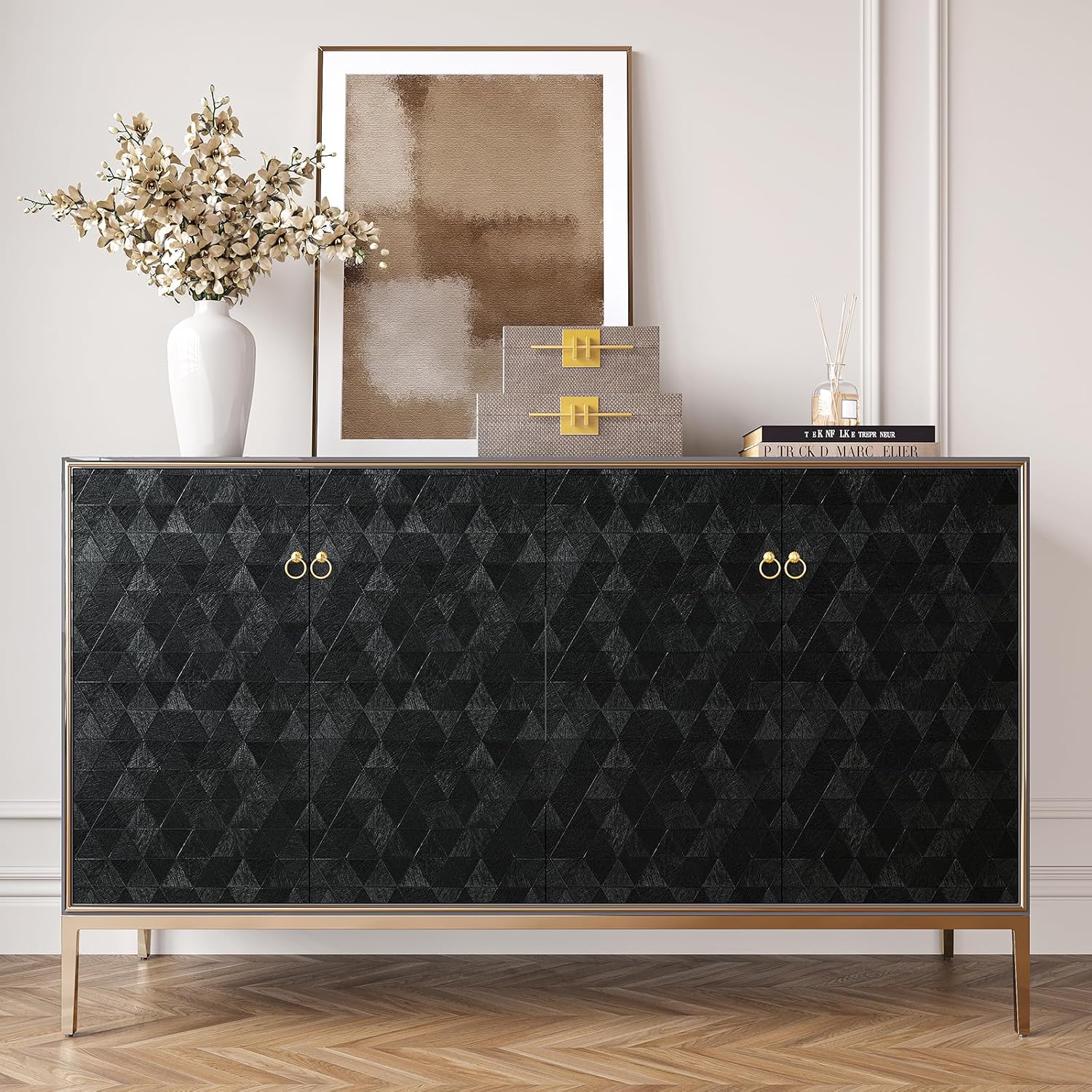 Black Geometric Peel and Stick Wallpaper Modern Textured Diamond Geometric Contact Paper 15.7"x472" Waterproof Self Adhesive Matte Black Contact Paper for Cabinet Shelf Liner Removable Vinyl