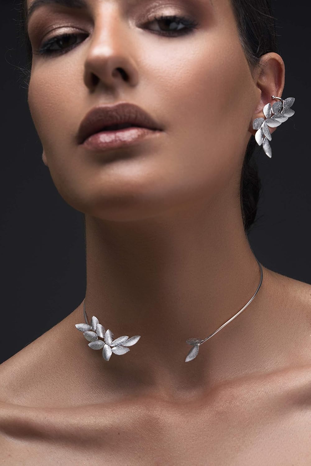 925 Sterling Silver Choker Necklace for Women - Olive Leaves Motif Inspired by Mediterranean Heritage, Adjustable Sizing, a Modern Statement Piece, Handmade by Emmanuela