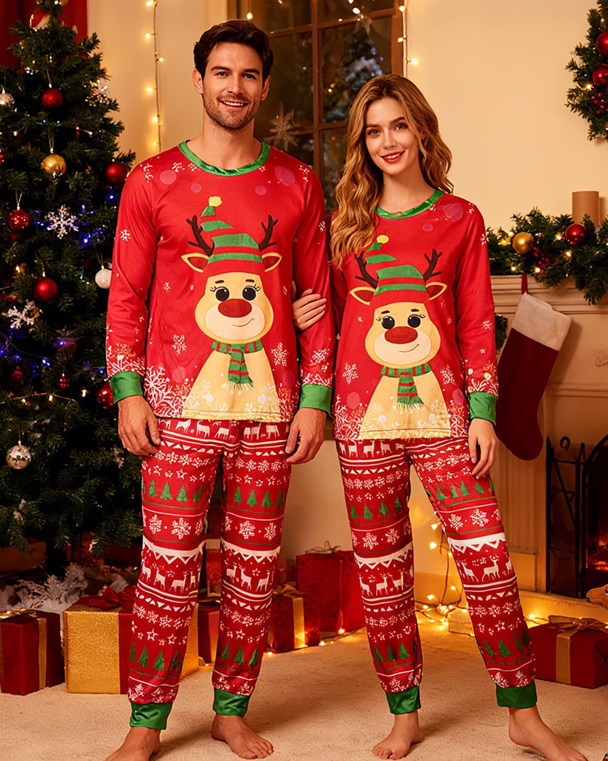 Christmas Pajamas Set, Red Loungewear Sleepwear Pant Set - Image 4