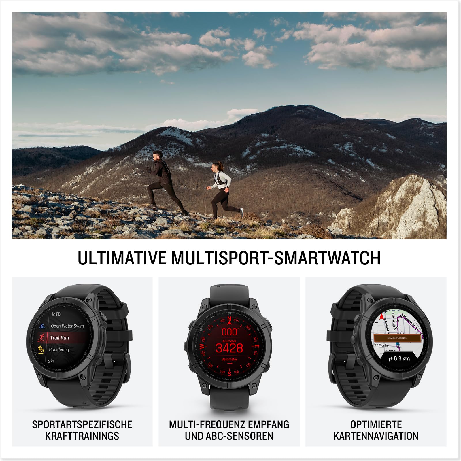 Garmin Fenix E, 47 mm, GPS-Multisport-Smartwatch, Schwarz/Schiefergrau | AMOLED Display, bis zu 16 Tage Akkulaufzeit, 80+ Sport-Apps, internationale Topokarten, Trainingspläne, Silikonarmband