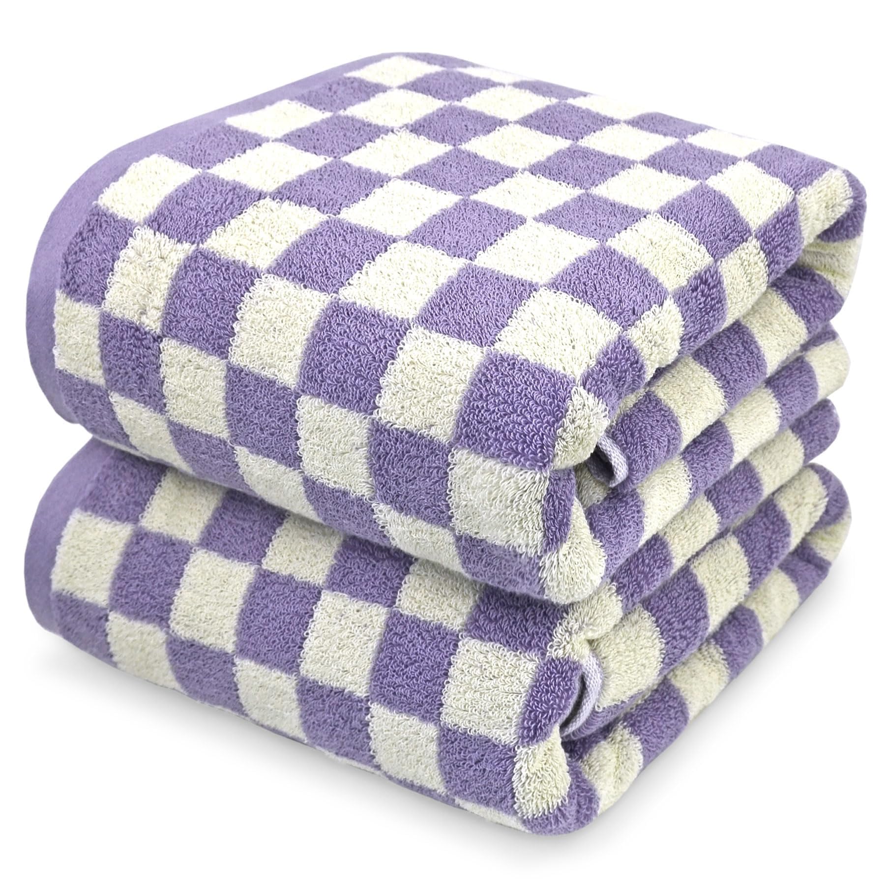 Jacquotha Shower Towels for Bathroom 27.5x55 Inches - Quick Dry Bath Towels Soft Towel(2Pack), Cute Towels Checkered Towels Set Lilac, 520GSM Absorbent Cotton Towels, Pick Up in the cage.