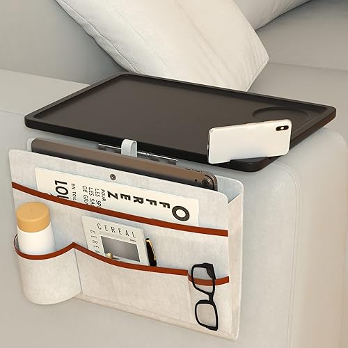 Bandeja de mesa multifunción con clip de brazo para sofá, sofá con reposabrazos, adecuada para bebidas caseras, comida rápida, frutas, etc. Tamaño