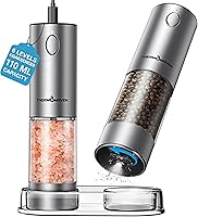 ThermoMaven Electric Salt & Pepper Grinder Set: 110ml Rechargeable, LED Light, 6 Coarseness Levels, Stainless Steel
