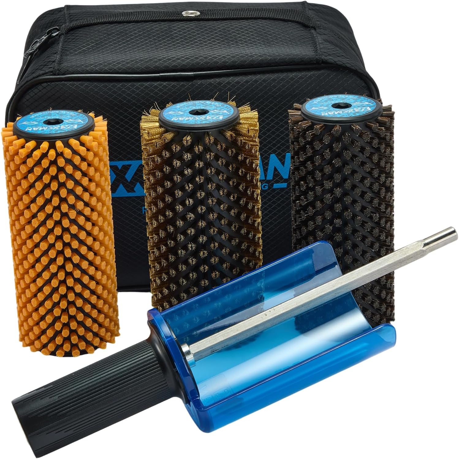 XCMAN 150mm Ski Roto Brush Kit Roto Brush Handle Axle with All 3 Brushes:Nylon, Horsehair,Brass