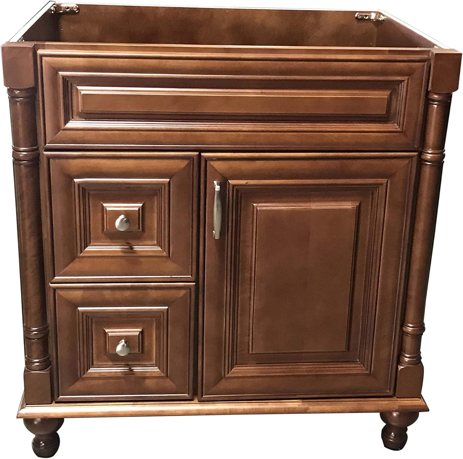 Maple Walnut Solid Wood Single Bathroom Vanity Base Cabinet 30" W x 21" D x 32" H (Left Drawers)