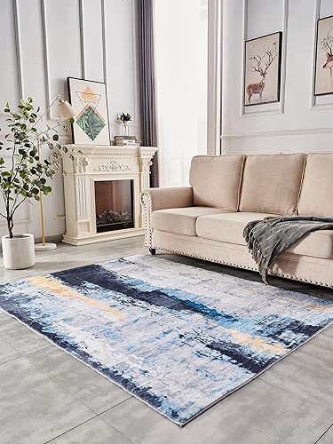 Miniatura 2 de Alfombra de área  Decoración para el hogar y la habitación  Lavable a máquina  Diseño abstracto Betty  Gris Azul Amarillo