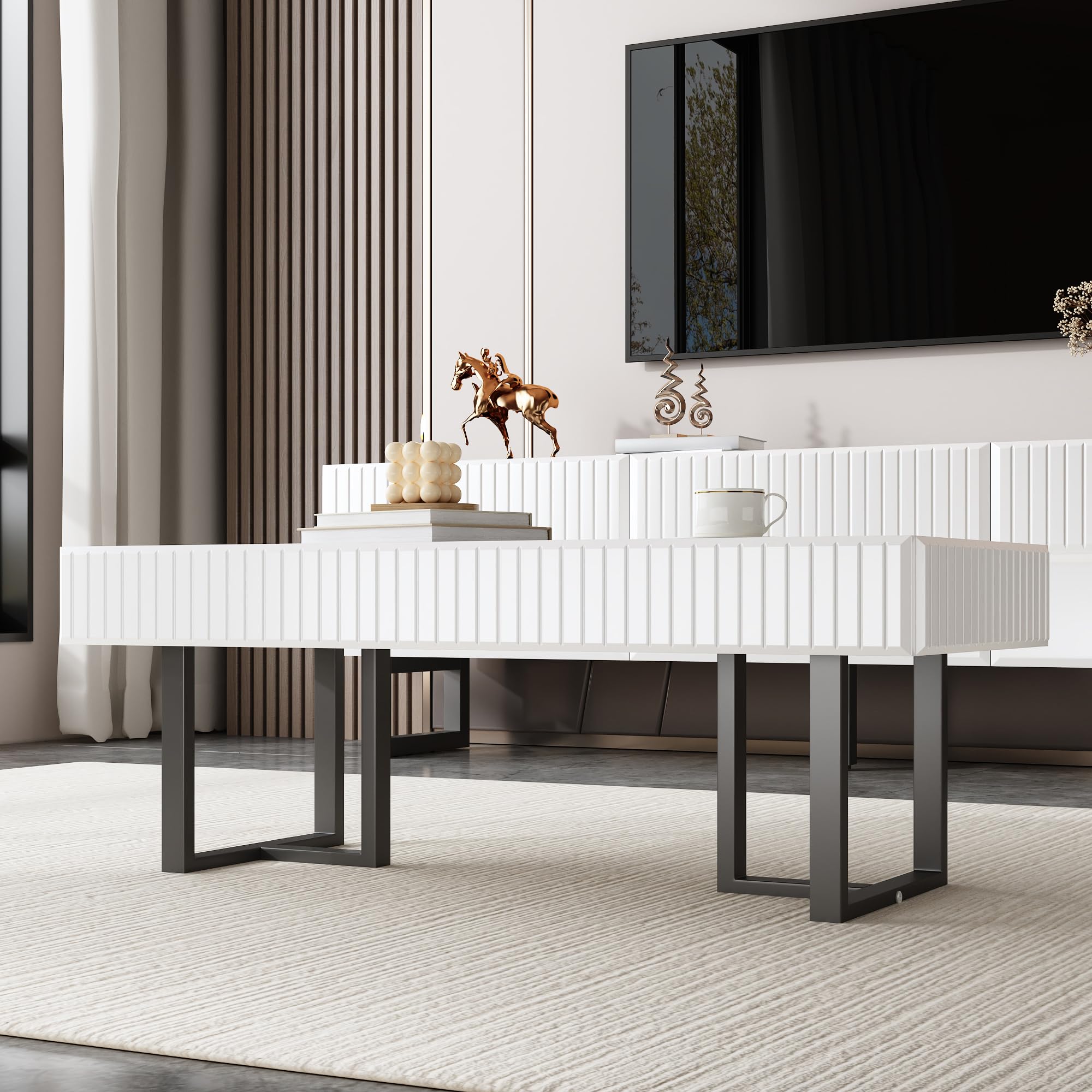 Couchtisch mit Hochglänzende Tischplatte, Coffee Table mit Stauraum, Kaffeetisch, Sofa Tisch, für Wohnzimmer/Esszimmer/Flur, 110 x 50 x 41cm, Minimalistische Design, Schwarz-Weiß