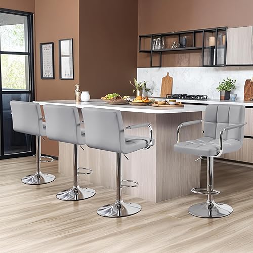 Miniatura 2 de Yaheetech Bart Stools Set of 4, PU Leather Adjustable Barstools with Armrest, Counter Height Stool Chairs with Thickened Seat Cushion for Kitchen
