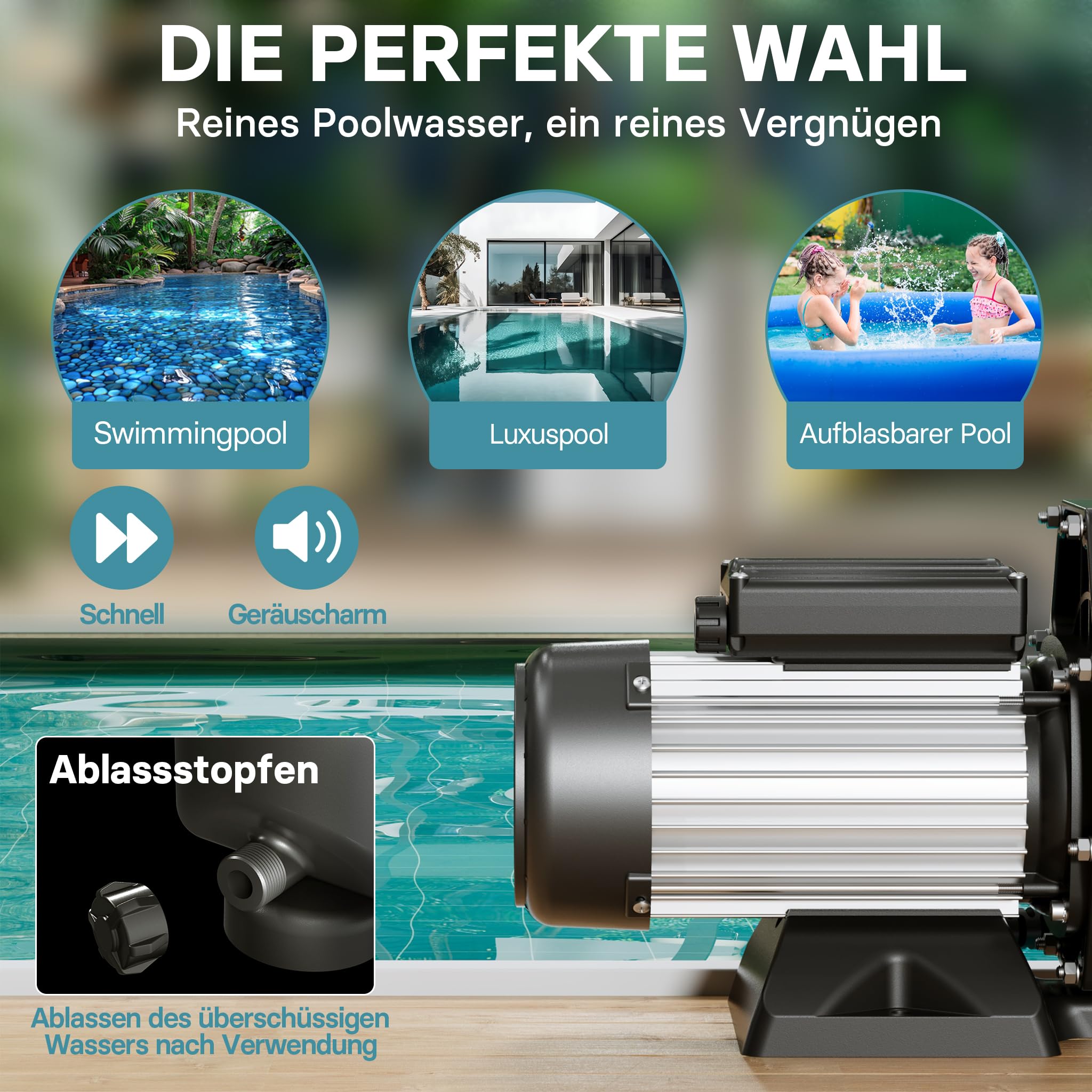 WilTec Poolpumpe 19200 l/h 750 W Schwimmbadpumpe Filterpumpe Umwälzpumpe