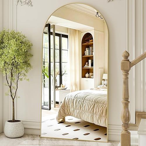Miniatura 7 de Espejo arqueado de longitud completa de 71 x 30 pulgadas, espejo inclinado para colgar, marco de aluminio, decoración moderna y simple para el