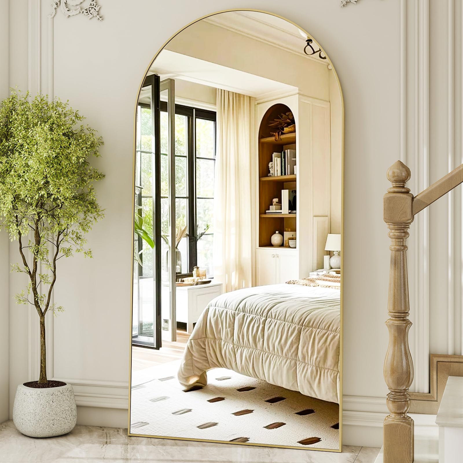 HARRITPURE 86x46 inch Full Length Mirror - Oversized Arched Mirror Aluminum Frame Full Body Floor Mirror with Stand for Living Room,Bedroom,Cloakroom,Gold: Gold 71"L x 30"W