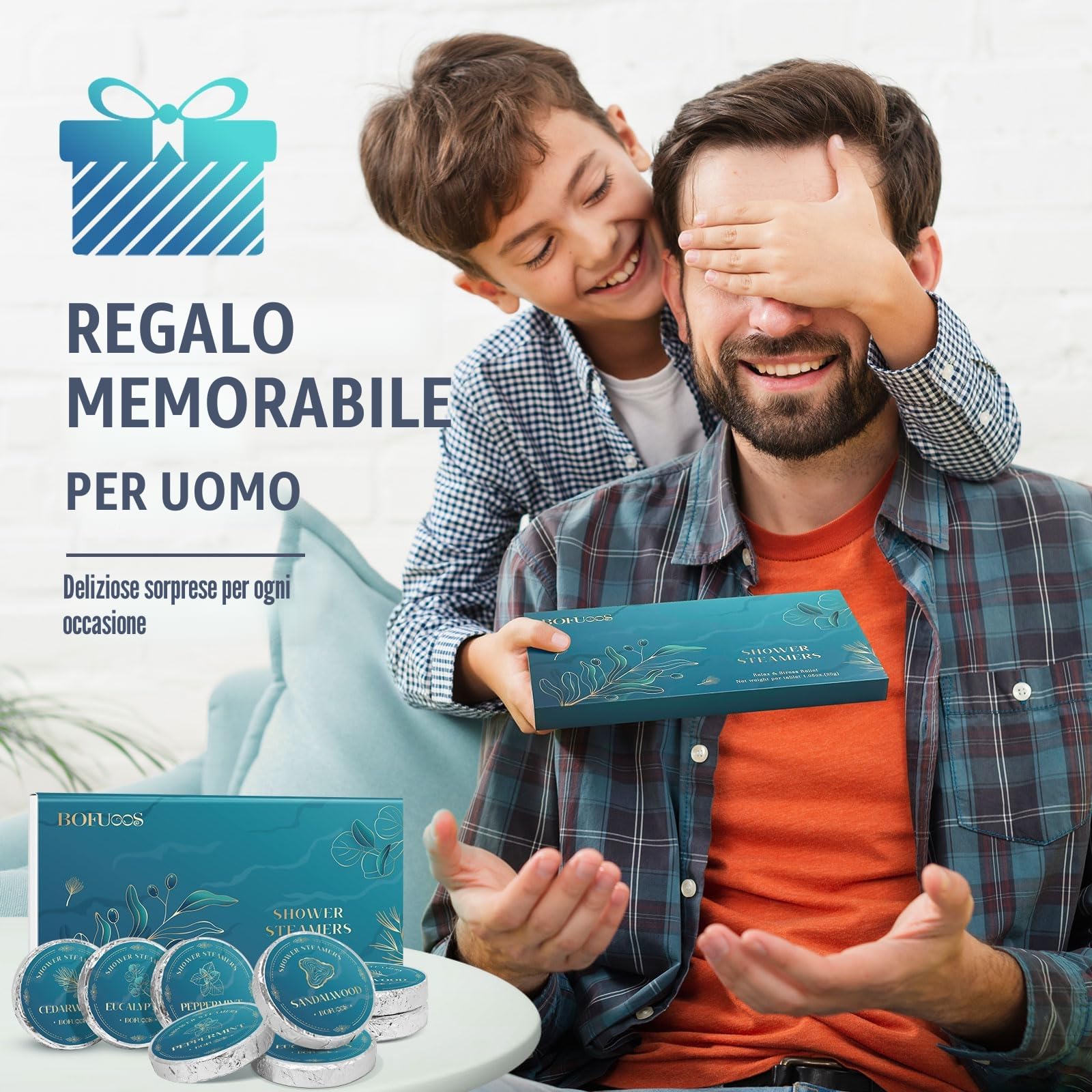 Regalo Uomo, Bombe da Bagno Aromaterapia con Olio Essenziale Spa, Bombe da Doccia Idee Regalo, Regalo Compleanno per Uomo (8 Pezzi)