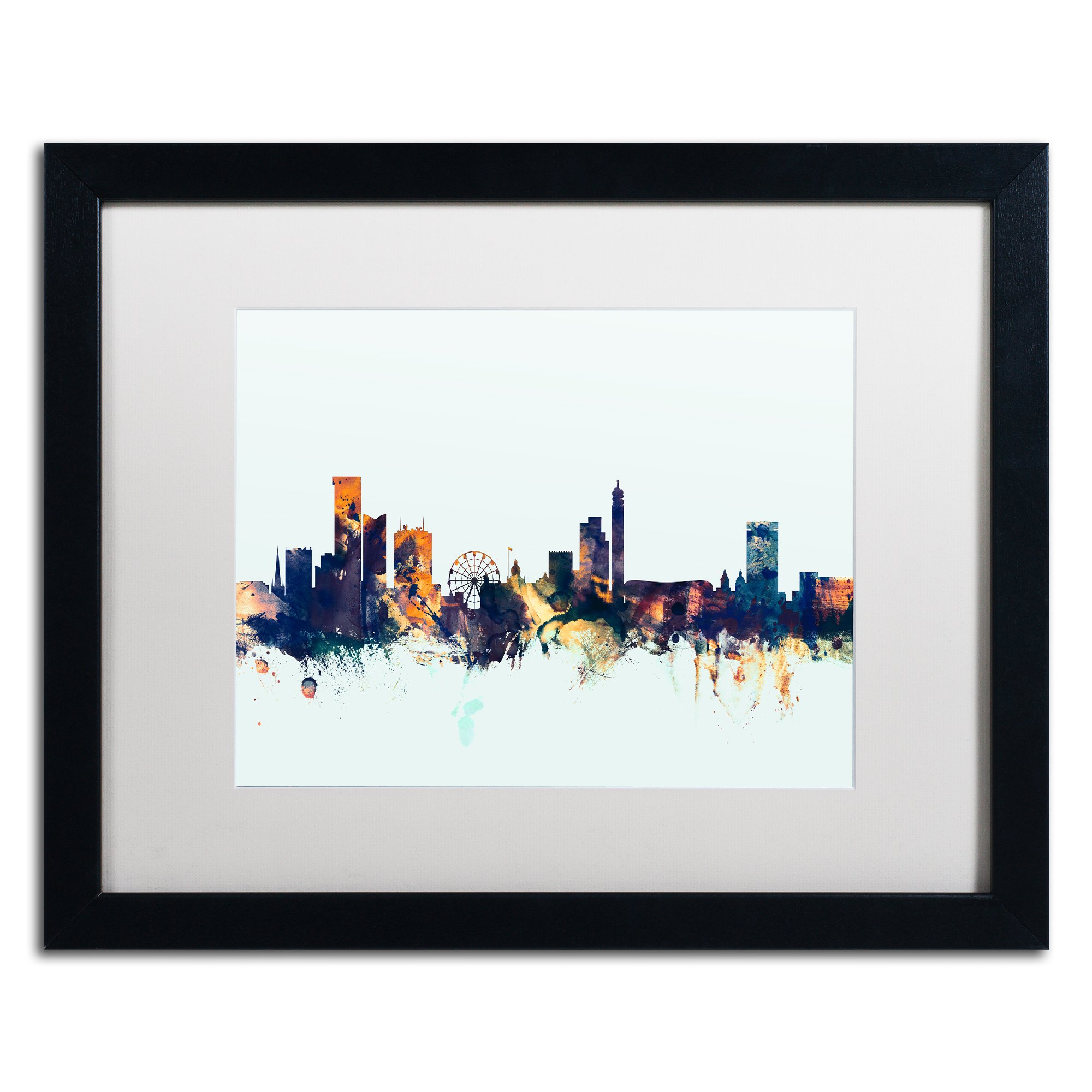 Birmingham Skyline Blue by Michael Tompsett, White Matte, Black Frame 16x20-Inch