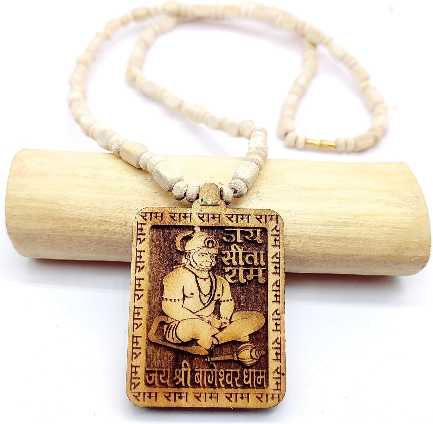 Wooden Handmade Carving Indian Lord Hanuman ji mondey Locket/pendant with Kanthi Mala Indian religious jewellery - Image 2