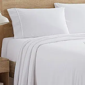Flannel Sheets Warm and Cozy Deep Pocket Breathable All Season Bedding Set with Fitted, Flat and Pillowcases, King, White, Case Pack (Pack of 6)