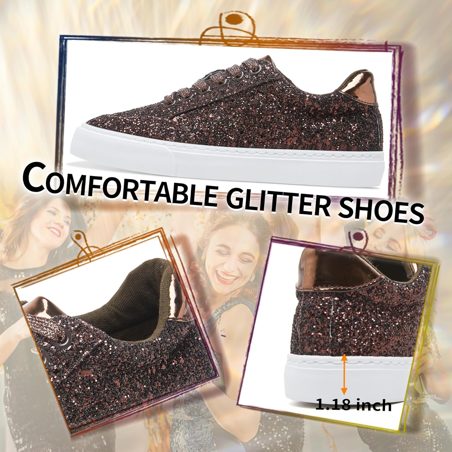 Jeekopeg Glitter Sparkly Fashion Sneakers Shoes Shiny Casual Shoes Bling Sequin Concert Low Cut Lace up Shoes - Image 4