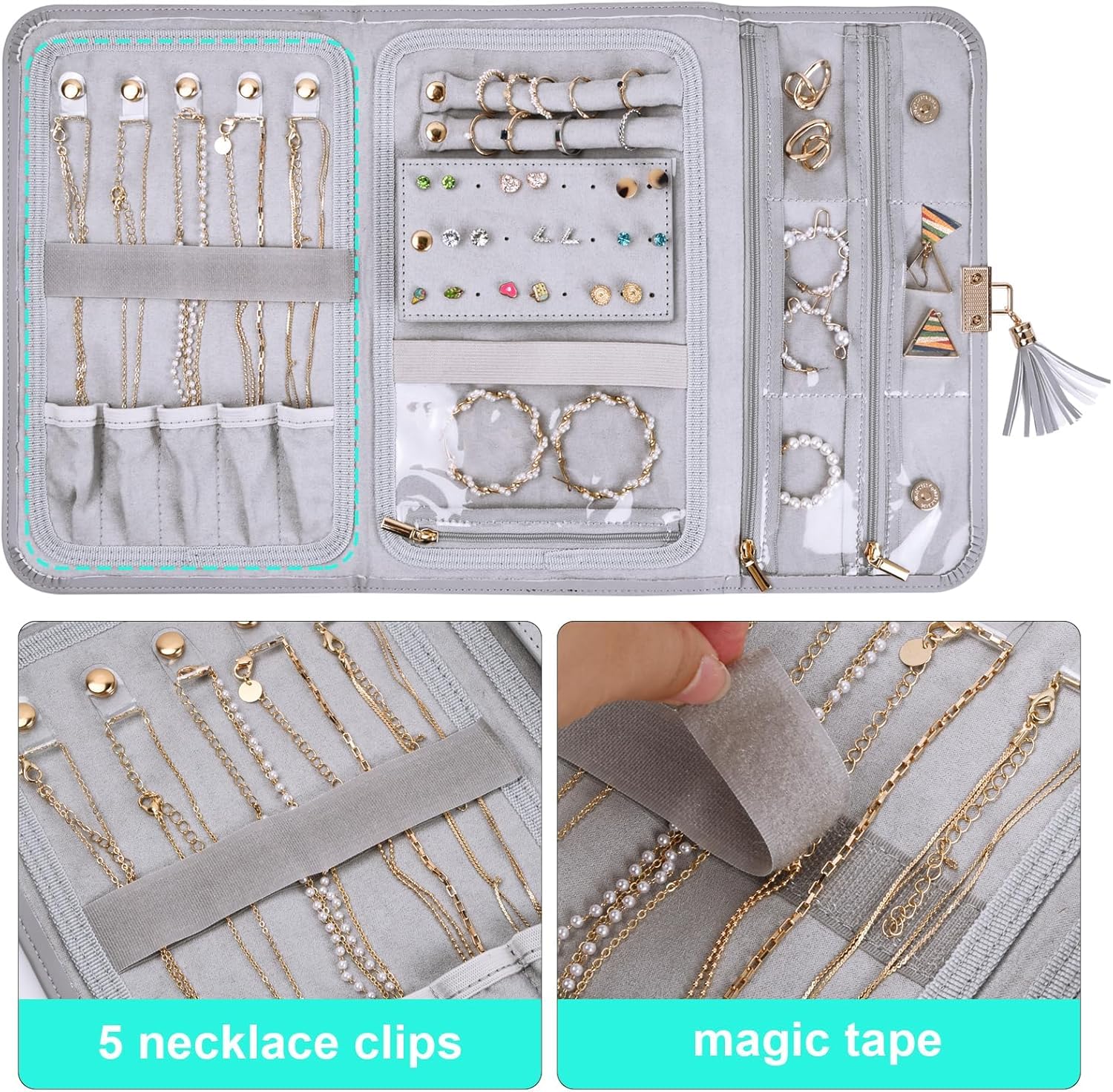 Portagioie A Rotolo In Pelle | Organizzatore Da Viaggio | Per Orecchini, Anelli, Bracciali - Foto 3