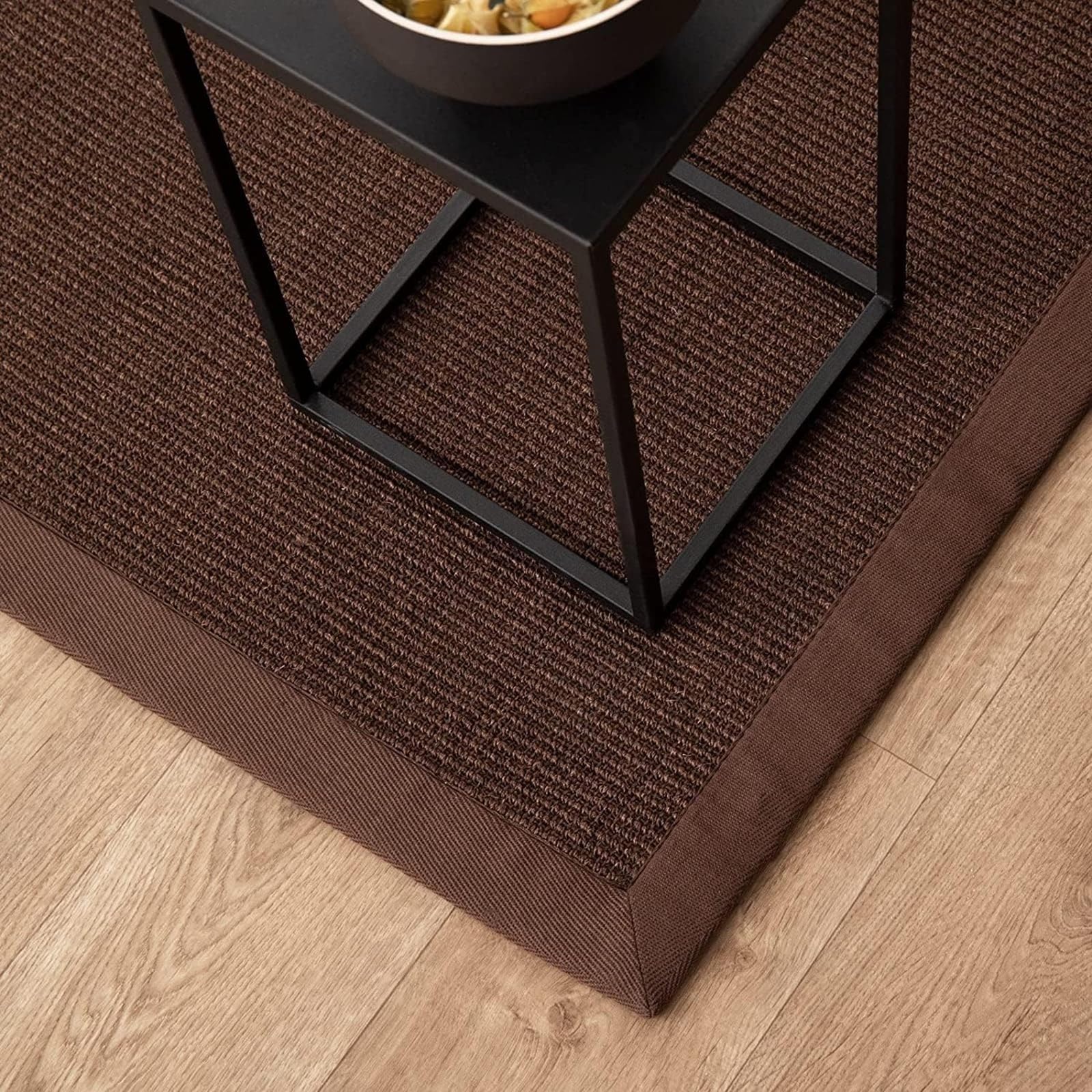 KARAT Tapis en Sisal 100% Naturel avec Bordure en Coton de couleur assortie pour Salon Couloir Chambre,Antidérapant Antistatique,Dos en Latex Bonne adhérence au Sol (Amazonas Marron foncé, 160x230 cm)