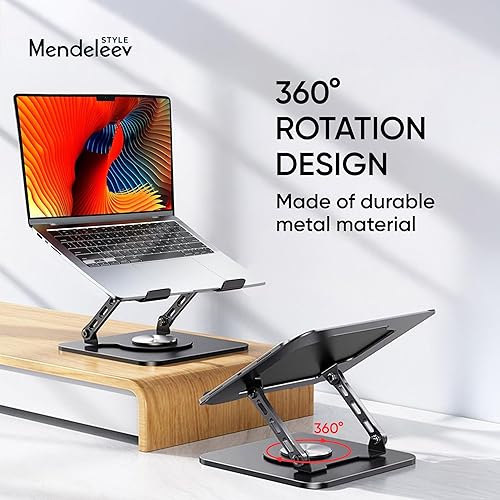 Miniatura 2 de Soporte de computadora portátil gris para escritorio con base giratoria de 360 grados compatible con MacBook ProAir Notebook de hasta 16 pulgadas,