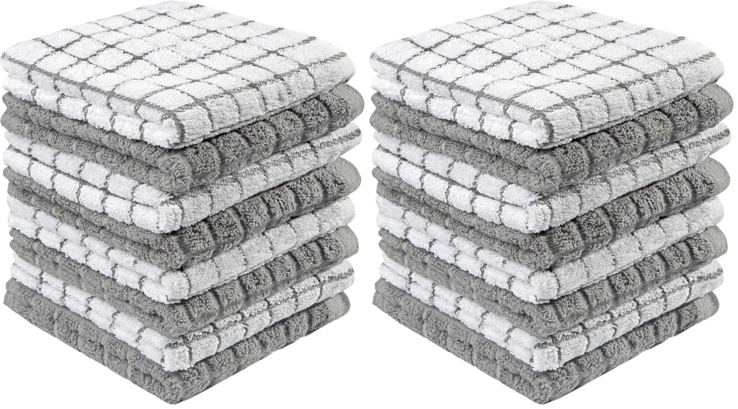 Bumble Dish Towels &amp; Dish Cloths (16 Pack) | 100% Cotton Kitchen Towels | 12" x 12" | 405 GSM | Soft, Highly Absorbent &amp; Durable Rags for Washing Dishes | Gray