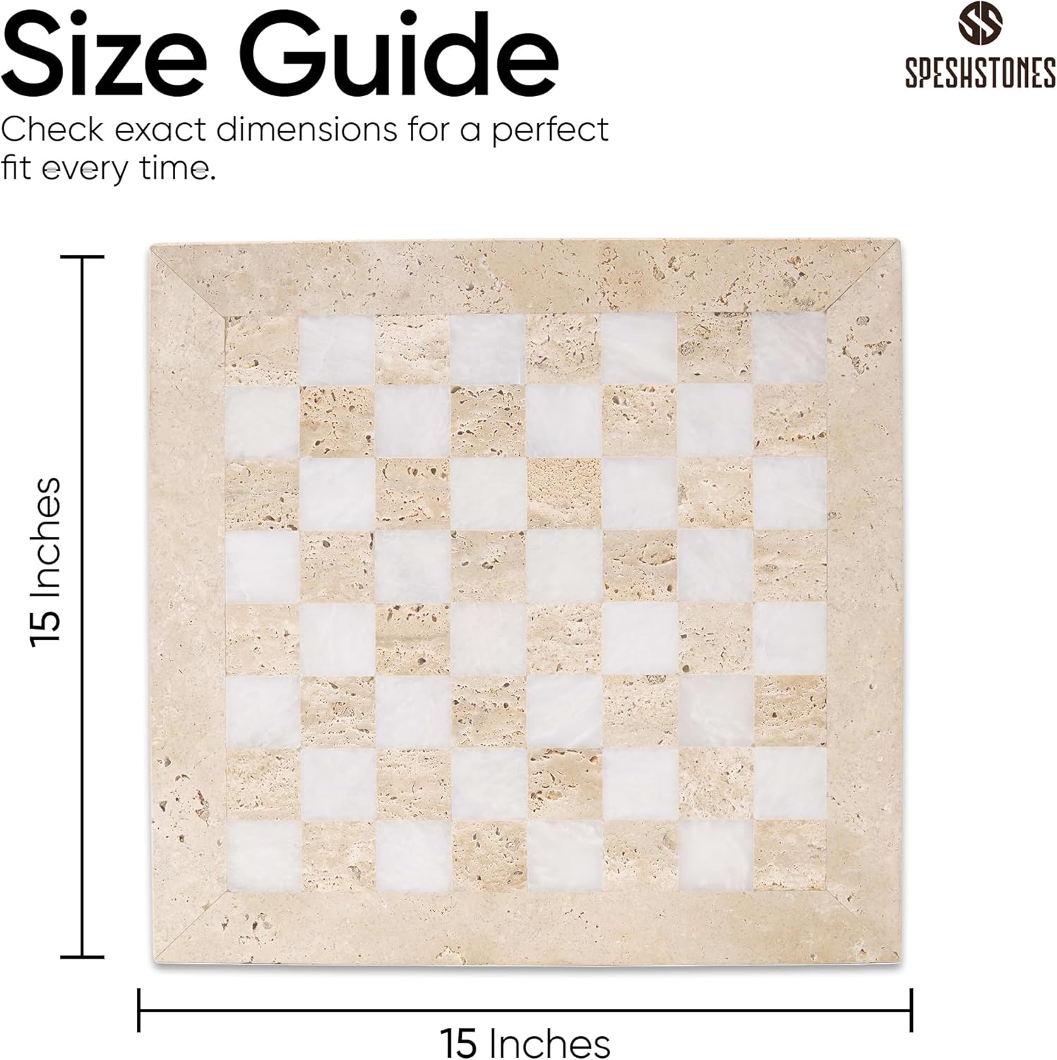 Marble Chess Board 15 Inch Handmade Travertine and White Stone Luxury Board Games for Adults - Ideal Marble Chess Board for Gifts, Travel, Tabletop Play & Home Decor