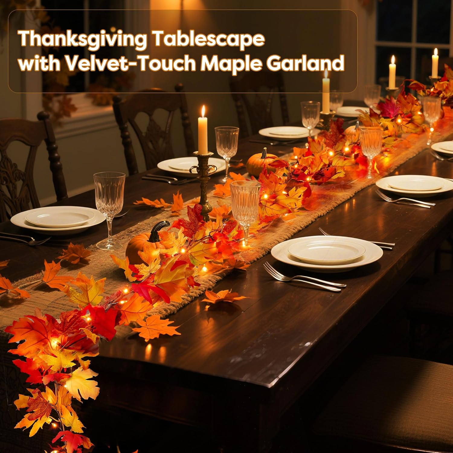 BlcTec Fall Decorations for Home 18 FT Battery Operated Fall Garland with Lights 100 LED Orange Bulbs, 12 Pumpkins, 8 Modes, Timer, Lighted Fall Leaves Garland for Harvest Thanksgiving Decorations