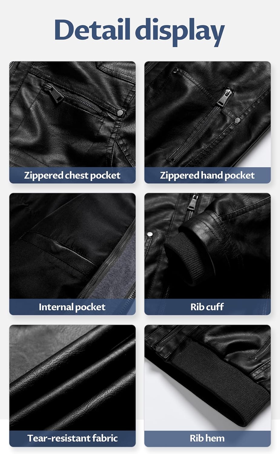 CREATMO US Women's Faux Leather Jacket Waterproof Motorcycle Bomber Jacket Vintage PU Moto Biker Coat With Removable Hood - Image 7