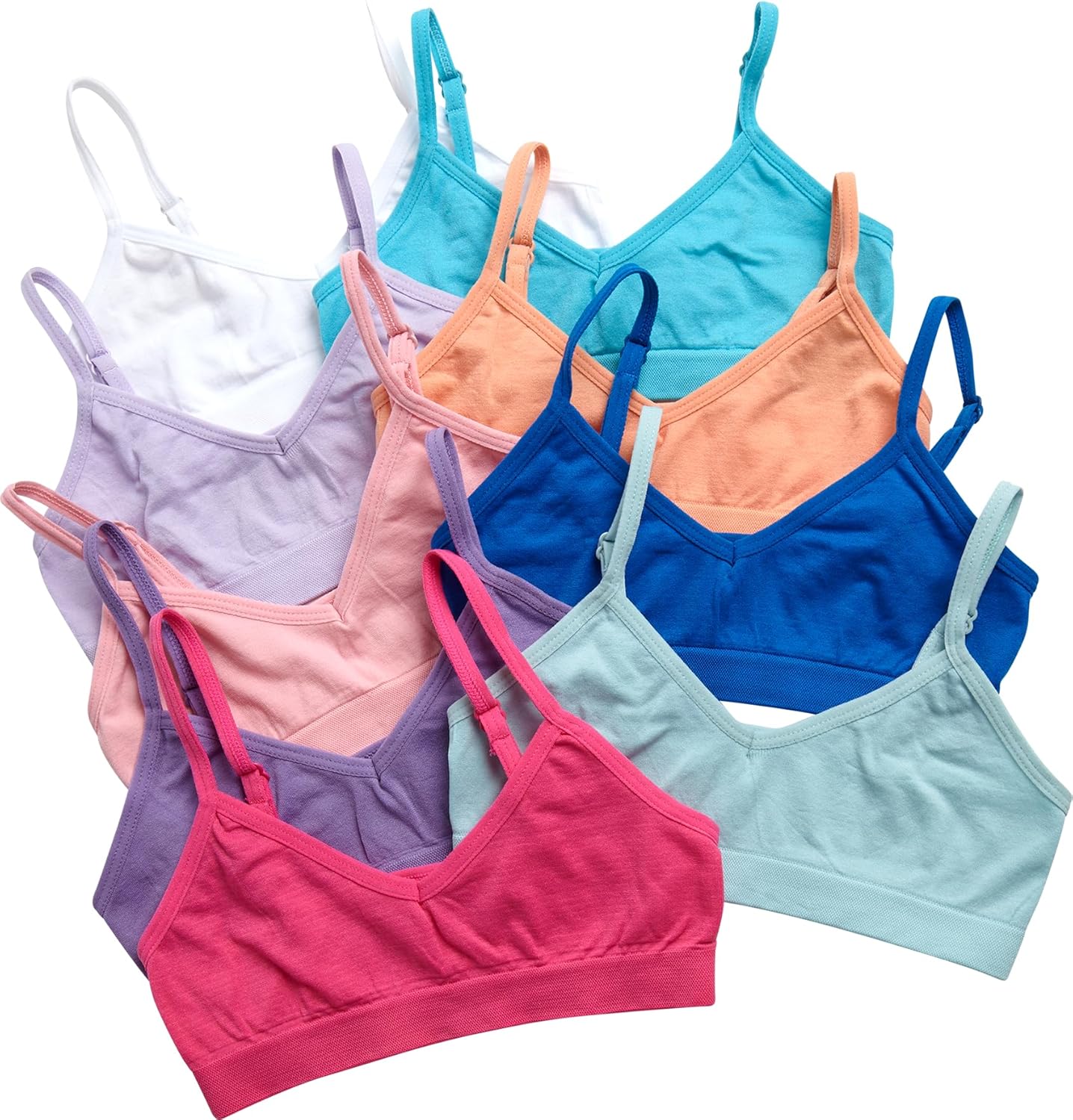 Sweet & Sassy Girls Seamless Training Bra Cami Training Bra Stretch Performance Seamless Bra 9 Pack