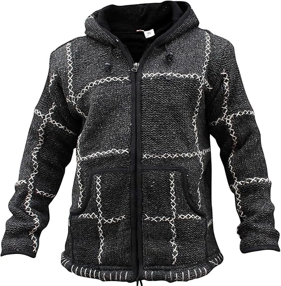 SHOPOHOLIC FASHION Men's 100 Wool Knitted Hippy Hoody Zip Up Jacket