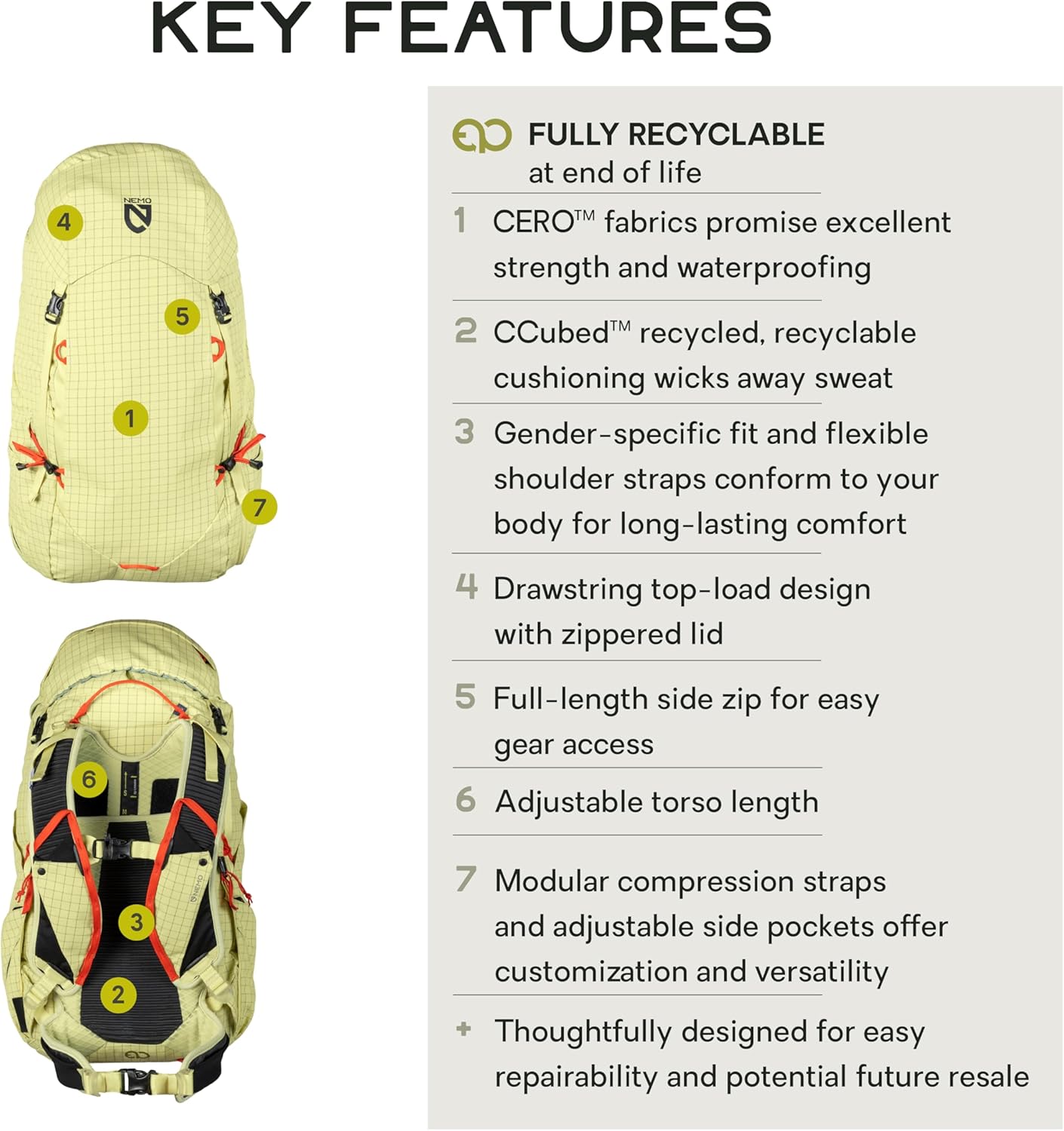 Nemo Equipment Resolve Endless Promise Technical Active Daypack - 35L - Citron